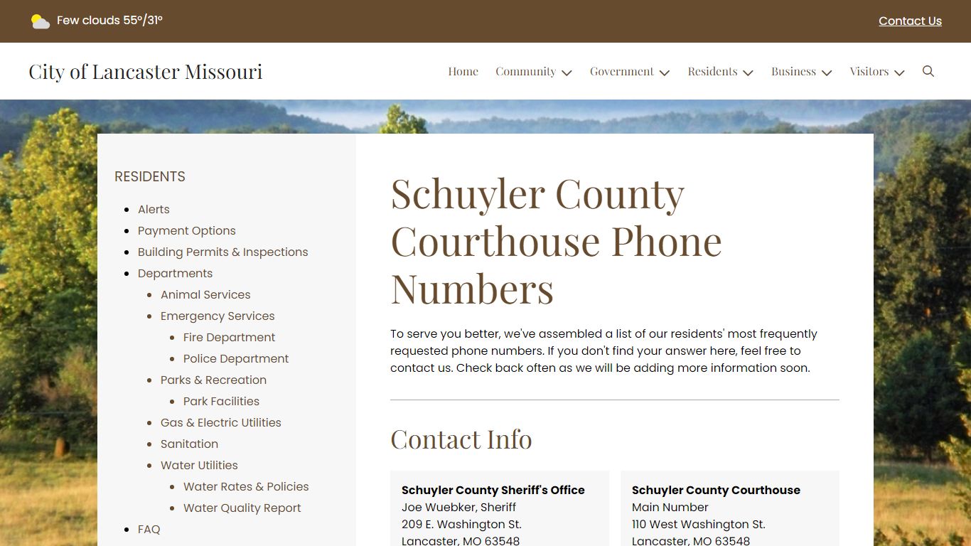 Schuyler County Courthouse Phone Numbers - Lancaster, MO